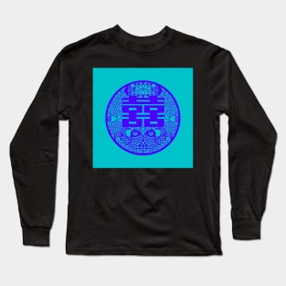 Double Happiness Light Turquoise with Deep Blue Symbol - Happy Hong Kong Long Sleeve T-Shirt